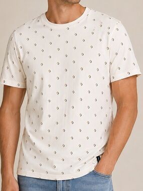 Scotch & Soda Printed T Shirt Mens Large Cream Cotton Crew Neck Graphic Tee